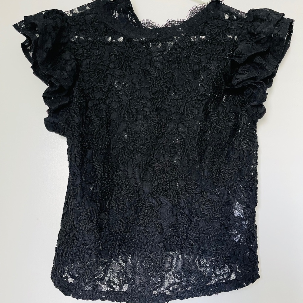 Zara Black Lace Short Sleeve Top Size Small